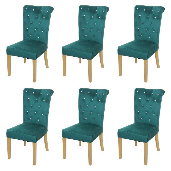 Mendler 6er-Set Esszimmerstuhl HWC-D22, Stuhl Küchenstuhl, Nieten Samt, dunkelgrün, goldfarbene Beine, 3x74563