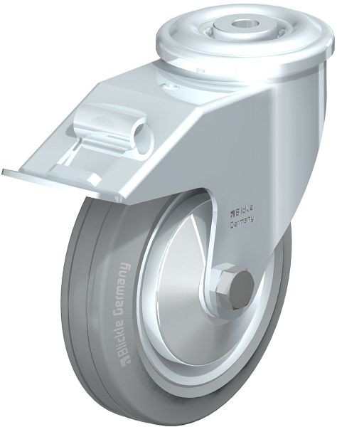 Blickle LER-VE 150R-FI-SG-FA Stahlblech-Lenkrolle mit Rückenloch & Feststeller, Vollgummi, Grau, 659672