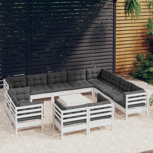 vidaXL 13-teilig Garten-Lounge-Set mit Kissen Weiß Massivholz Kiefer, 3096954