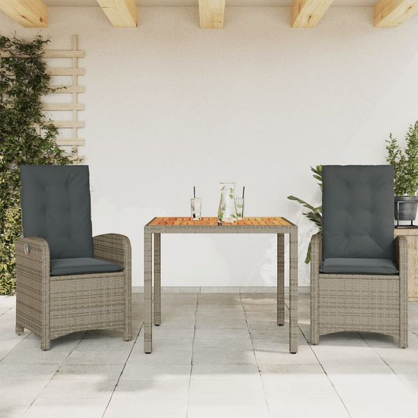vidaXL 3-tlg. Garten-Essgruppe mit Kissen Grau Poly Rattan, 3212239