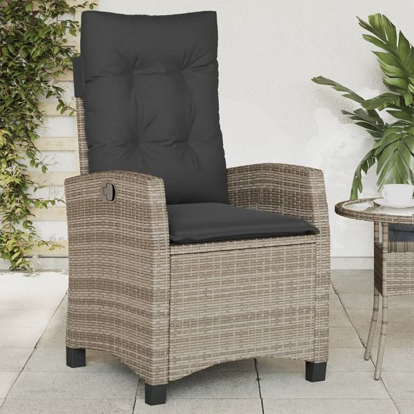 vidaXL Gartensessel Verstellbar mit Kissen Grau Poly Rattan, 365211