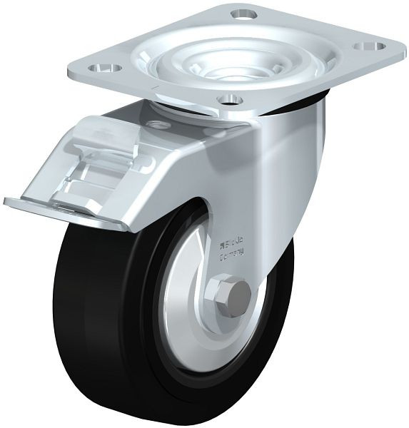 Blickle L-POEV 100XR-FI-FA Stahlblech-Lenkrolle, mittelschwere Ausführung, mit Anschraubplatte & Feststeller, Elastik-Vollgummi, Schwarz, 850505