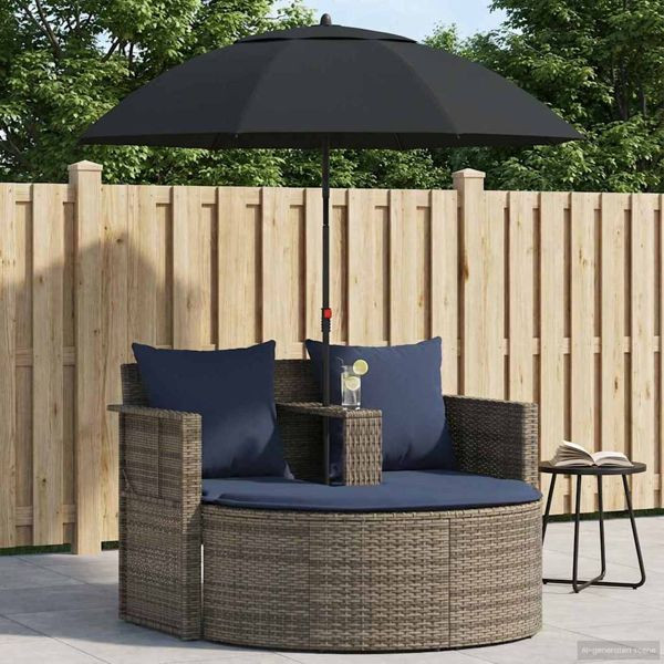 vidaXL Garten-Sofa mit Kissen 8-teilig Grau und Marineblau Poly-Rattan, 42025903