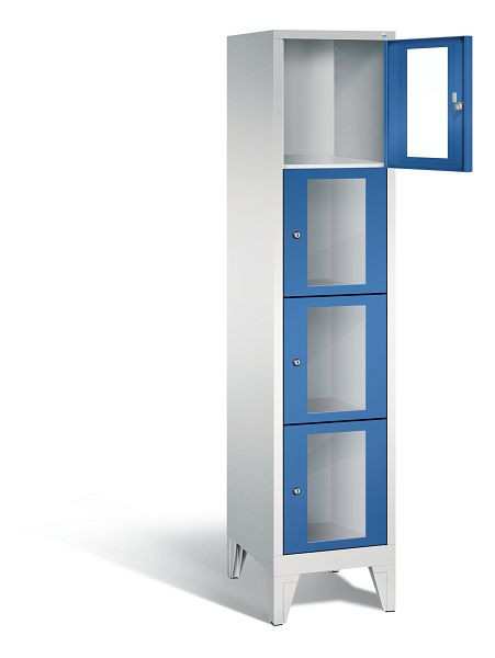 C+P Schließfachschrank Classic, H1850xB420xT500mm, Farbe: Lichtgrau / Enzianblau, 4 Fächer, 8010A124 S10002