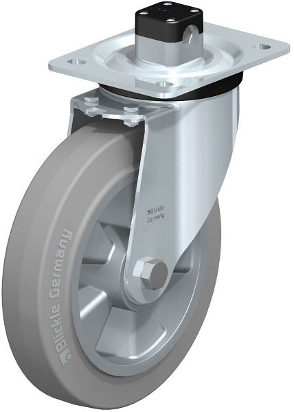 Blickle L-ALEV 200K-CS11-SG Stahlblech-Lenkrolle, mittelschwere Ausführung, mit Anschraubplatte & Zentralfeststeller, Elastik-Vollgummi, Grau, 851986