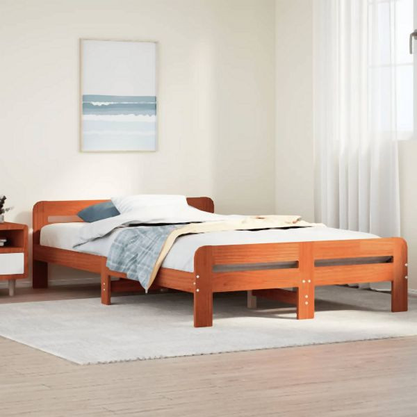 vidaXL Massivholzbett ohne Matratze Wachsbraun 135x190 cm Kiefernholz, 855489
