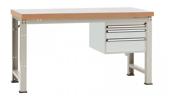 Manuflex Komplett-Werkbank Grund PROFI Standard mit Multiplex-Platte, BxTxH = 1500 x 700 x 840 mm, Lichtgrau, WP5414.7035