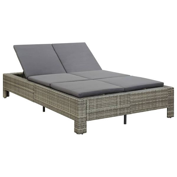 vidaXL 2-Personen-Sonnenliege mit Auflage Grau Poly Rattan, 46240