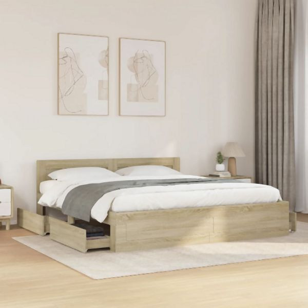 vidaXL Bettgestell mit Kopfteil Sonoma-Eiche 200x200 cm Holzwerkstoff, 3295536