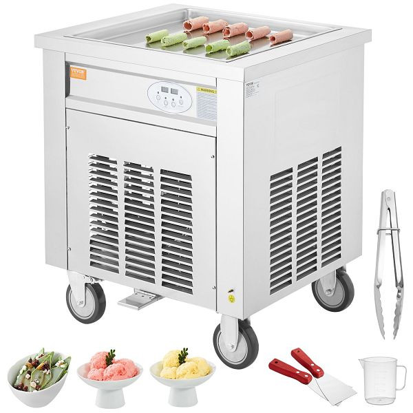 VEVOR Maschine für Frittierte Eisrollen, 50 x 50 cm Große Quadratische Pfanne, Kommerziell aus Edelstahl mit Kompressor und 2 Schabern, SYLDSCBJ1460WGIPCV2