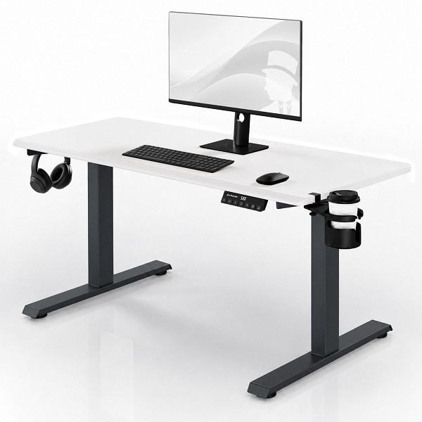 Jan Nowak Elektrischer Schreibtisch mit Höhenverstellung ergonomisch anthrazit-weiß, 1400x700 mm, ARIA 1400, 2741