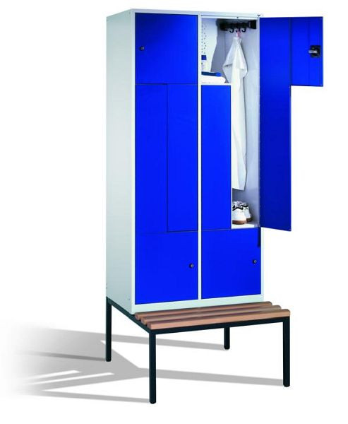 C+P Z-Spind mit Sitzbank, für 4 Personen, H2090xB820xT510/825mm, Korpus Lichtgrau, Front Enzianblau, 8153-224 S10010