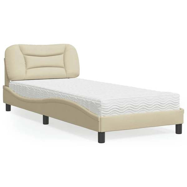 vidaXL Bett mit Matratze Creme 90x200 cm Stoff, 3208511