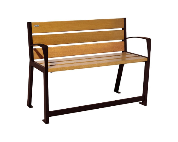 Procity Sitzbank Silaos Für Senioren 6 Holzlatten, Mit Armlehne, Holz & Stahl, 1200 mm, helle Eiche/RAL 8017, 209621.8017.CHEC