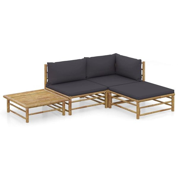 vidaXL 4-teilig Garten-Lounge-Set mit Dunkelgrauen Kissen Bambus, 3058190
