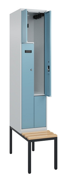 C+P Z-Spind Evolo PLUS, Bank, 2 Fächer, 2120x400x815mm, 7035/0010, Zylinderschloss, Sitzfläche Buche-Hartholz, Sitzbank, 0490537-122 S10031