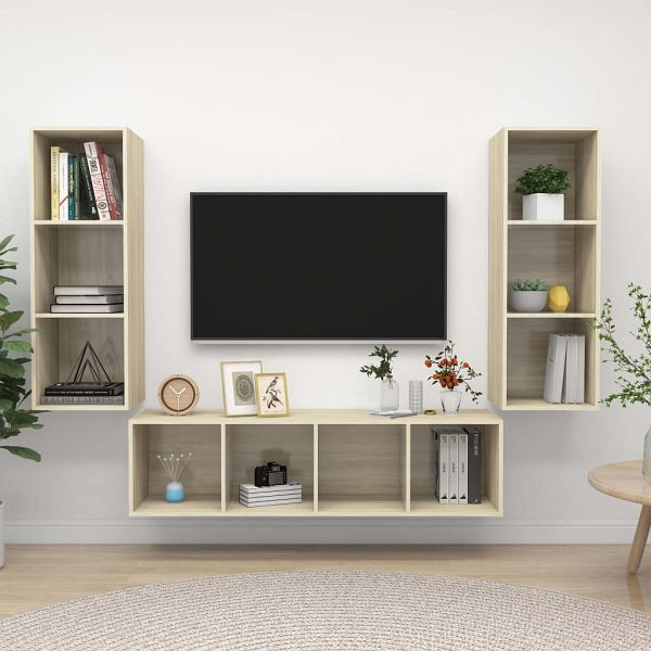 vidaXL 3-tlg. TV-Schrank-Set Sonoma-Eiche Holzwerkstoff, 3079748