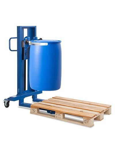 DENIOS Fasslifter Servo FL 8-SK aus Stahl, schmales Fahrwerk, für 200-220-l-Stahl- und Kunststofffässer, 214474