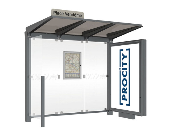 Procity Wartehalle Venedig - Leuchtkasten Mittelfuß + 1 Seitenverkleidung, Farbe Procity grau, Maße: Breite 2500 x Höhe 2422 x Tiefe 1520 mm, 529653.GPRO