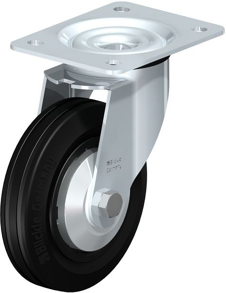 Blickle LE-VPP 150R-FA Stahlblech-Lenkrolle mit Anschraubplatte, Vollgummi, Schwarz, 749725