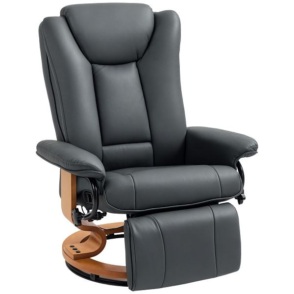 HOMCOM Relaxsessel mit Liegefunktion, drehbar, bis 150 kg, Kunstlederbezug, Stahlrahmen, Dunkelgrau, 839-964V80CG