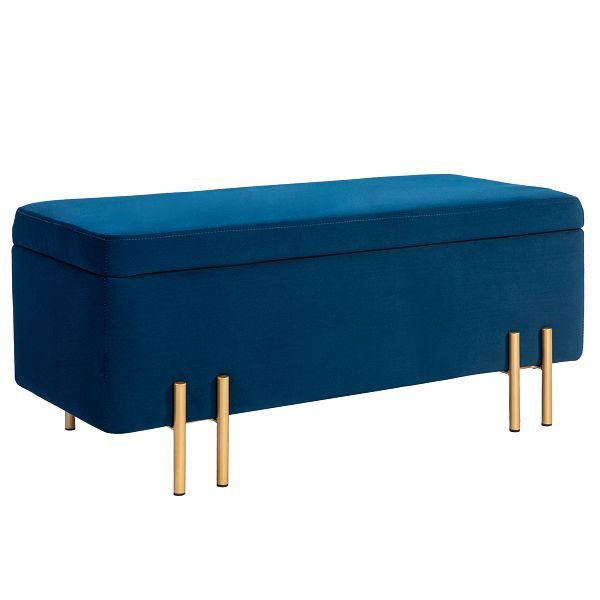 HOMCOM Sitzbank, Polsterbank mit Stauraum, Metall, Kautschukholz, Schaumstoff, 100 x 40 x 42 cm, Dunkelblau, 838-024V00DB