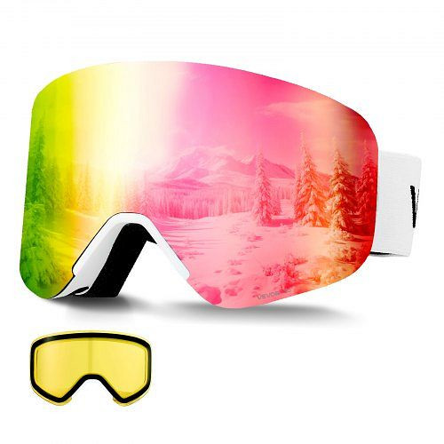 VEVOR rahmenlose Skibrille, magnetische zylindrische Linse, pink Revo, OTG-Antibeschlag, für Ski, Skate, Snowboard, HXJWKBSDCXHJ4LNEU001V0