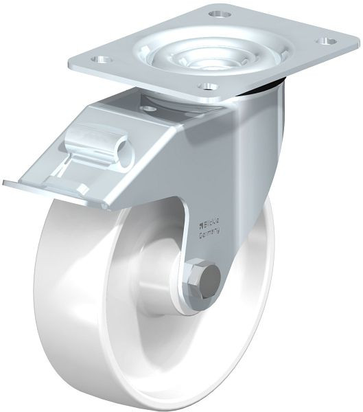 Blickle LE-PO 160G-FI Stahlblech-Lenkrolle mit Anschraubplatte & Feststeller, Polyamid, Weiß, 579912