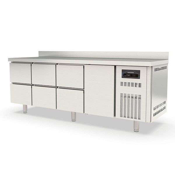 Vaiotec TOPLINE Kühltisch 700 / 4-fach GN1/1 mit 6 Schubladen / 1 Tür und Aufkantung, 10309