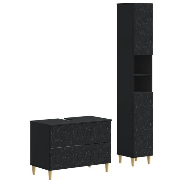 vidaXL 2-teiliges Badezimmer Schrank Set DELFT Schwarz Holzwerkstoff, 3417541