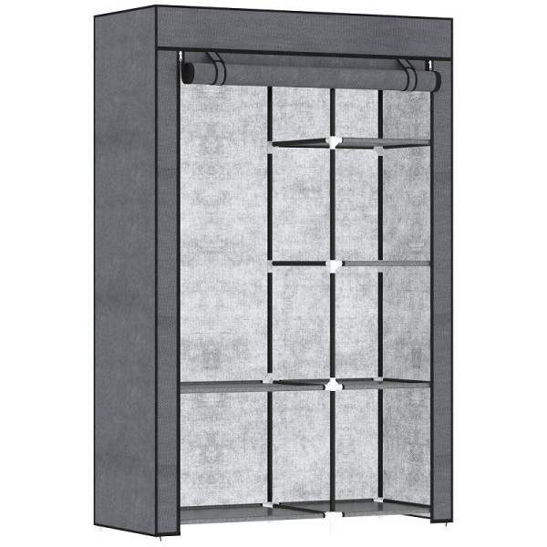 HOMCOM Schrank aus Stoff, Aufbewahrungslösung, 6 Regale, 1 Kleiderstange, 850-213V00CG