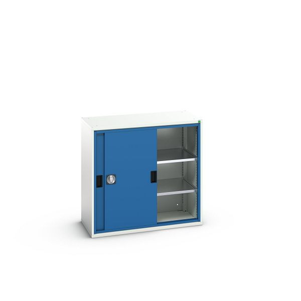 bott verso Schiebetürschrank, mit 2 Fachböden, BxTxH: 1050 x 550 x 1000 mm, Lichtgrau / Enzianblau, 16926280.11