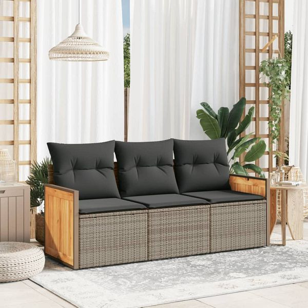vidaXL 3-tlg. Garten-Sofagarnitur mit Kissen Grau Poly Rattan, 3227439