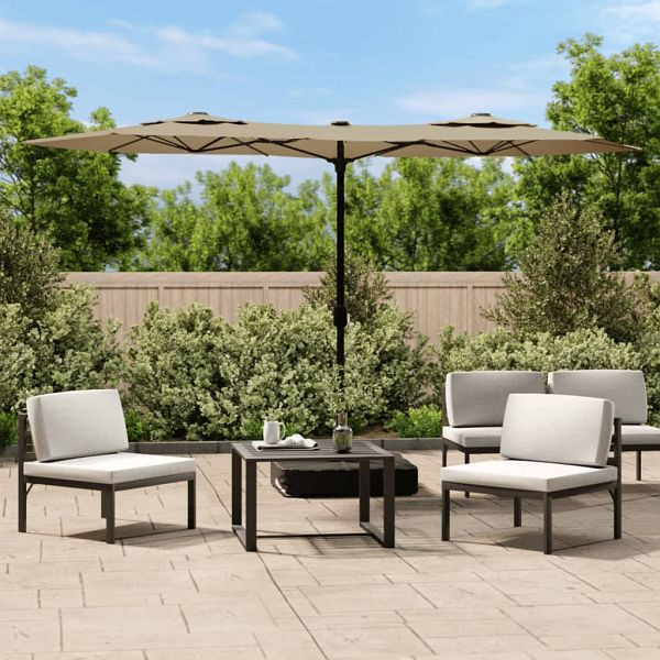 vidaXL Doppelsonnenschirm Taupe 316x240 cm, Material: Stoff (100% Polyester), pulverbeschichtetes Eisen, 362964