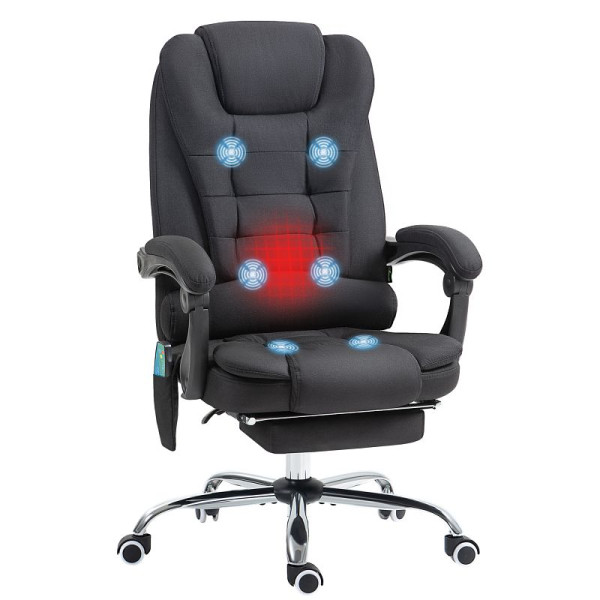 Vinsetto Bürostuhl mit Massage- und Heizfunktion, neigbare Rückenlehne, drehbar & höhenverstellbar, bis 120 kg, Schwarz, 921-364V91BK