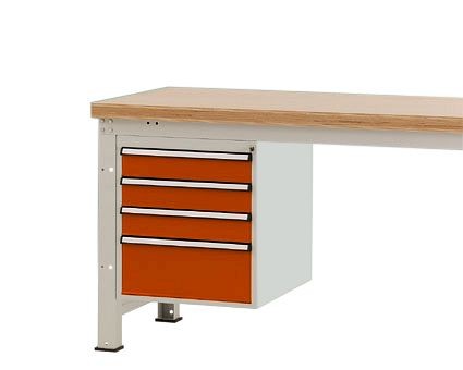 Manuflex Gehäuse-Unterbau PROFI, Nutzhöhe 500 mm mit 4 Schubfächern, für Werkbanktiefe 700 mm, Rotorange, ZB4831.2001