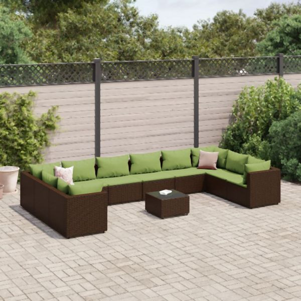 vidaXL 11-teilig Garten-Lounge-Set mit Kissen Braun Poly Rattan, 3308294