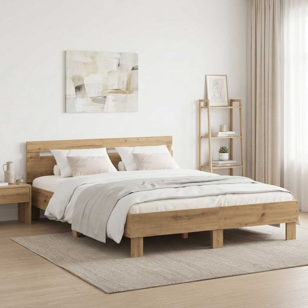 vidaXL Bettrahmen Artisan-Eiche 135 x 190 cm Holzwerkstoff, 3446595