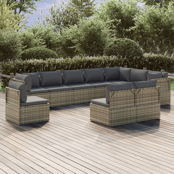 vidaXL 10-teilig Garten-Lounge-Set mit Kissen Grau Poly Rattan, 3157432