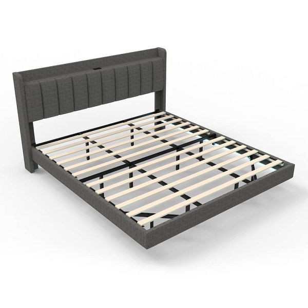 HOME DELUXE LED Bett schwebend MELURA - 180x200 cm dunkelgrau, 74655