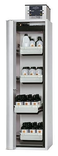 asecos Gefahrstoffschrank GF-601.4, 600 mm, 4 Auszugswannen, Falttür rechts, grau, 3023400130267