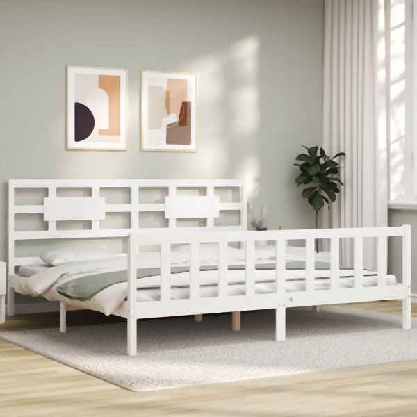 vidaXL Massivholzbett mit Kopfteil Weiß 200x200 cm, 3192577