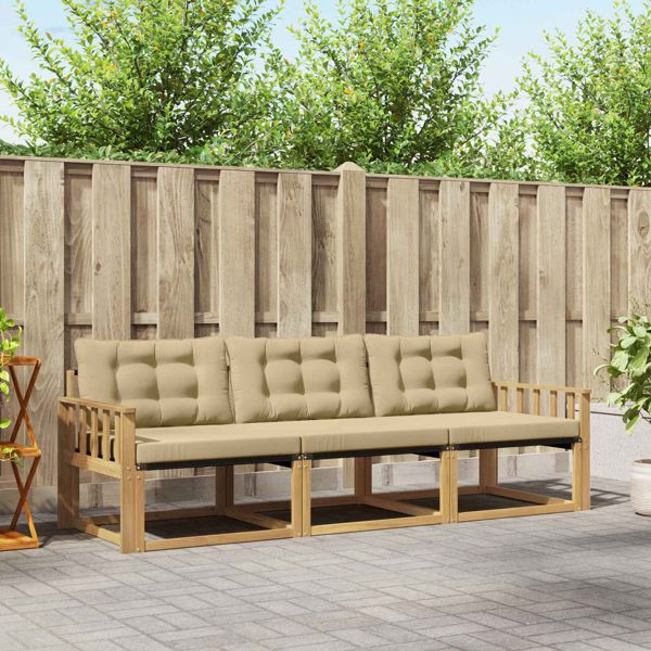 vidaXL Outdoor-Sofagarnitur mit Kissen 3-teilig Weiß und Beige, 3388371