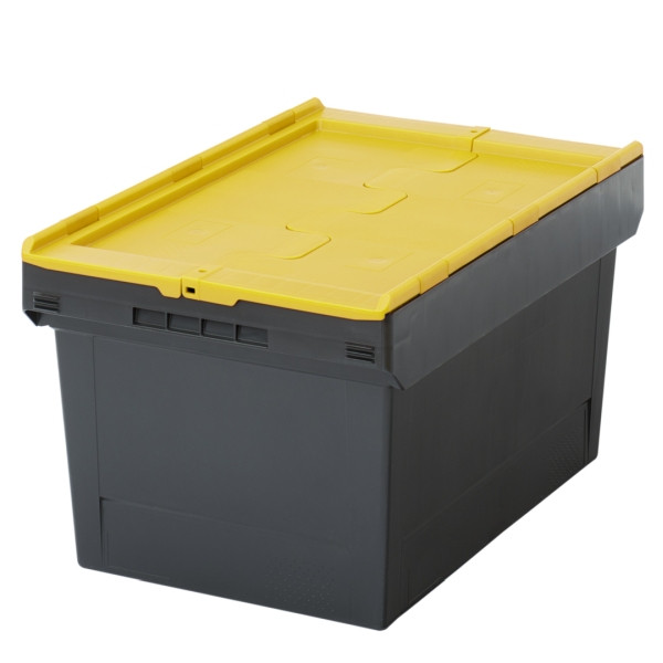 BITO Mehrwegbehälter MBD64321 Eco Regranulat schwarz Deckel/Stecklager postgelb, C0402-0439