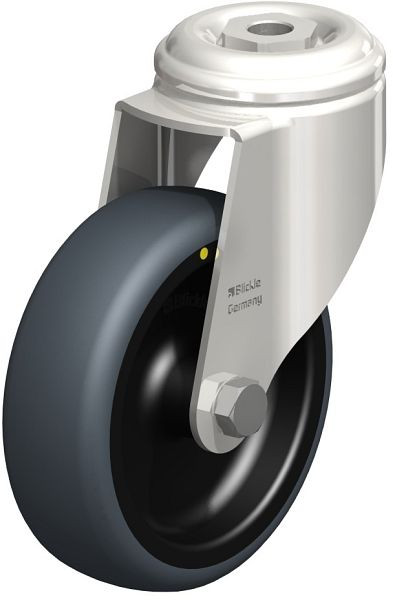 Blickle LKRXA-TPA 101G-11-ELS Edelstahl-Apparate-Lenkrolle mit Rückenloch, Thermoplastisches Gummi-Elastomer, Grau, 646786
