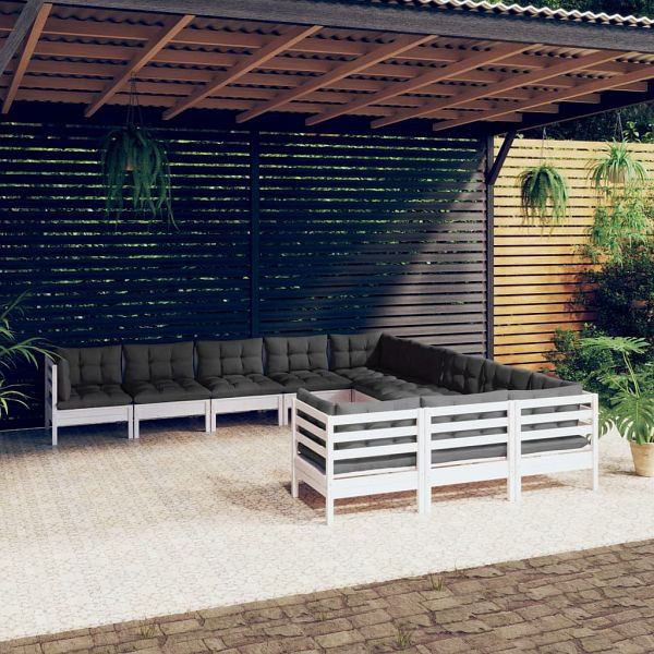 vidaXL 11-teilig Garten-Lounge-Set mit Kissen Weiß Kiefernholz, 3097020