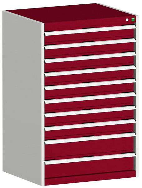 bott cubio Schubladenschrank bestückt mit 10 Schwerlastschubladen BxTxH: 800 x 750 x 1200 mm, RAL 7035/3004, 40028038.24V