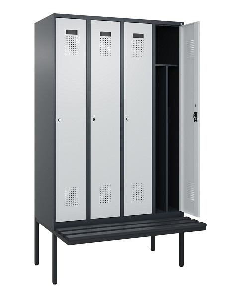 C+P Spind Evolo PLUS, 4 Abteile, 2120x1200x815mm, 7016/7035, Haken 4, Zylinderschloss, Material Sitzfläche Kunststoff, 0490407-40F S10098