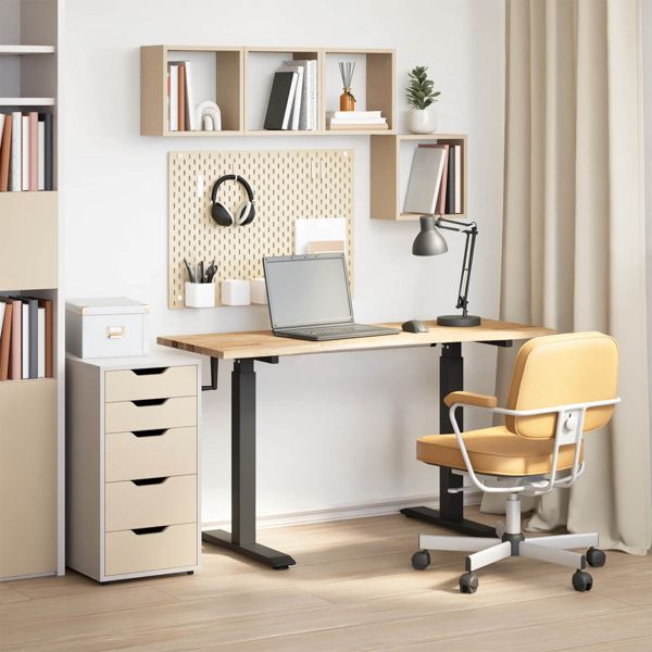 vidaXL Schreibtisch Schwarz und Natur 140 x 60 cm Massivholz Eiche, 3426552