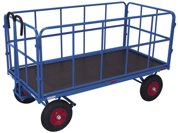 VARIOfit Handpritschenwagen mit 4 Rohrgitterwänden, Außenmaß: 1.265 x 815 x 1.340 mm, RAL 5010 enzianblau, Radsatz: Luftbereifung, zu-45132